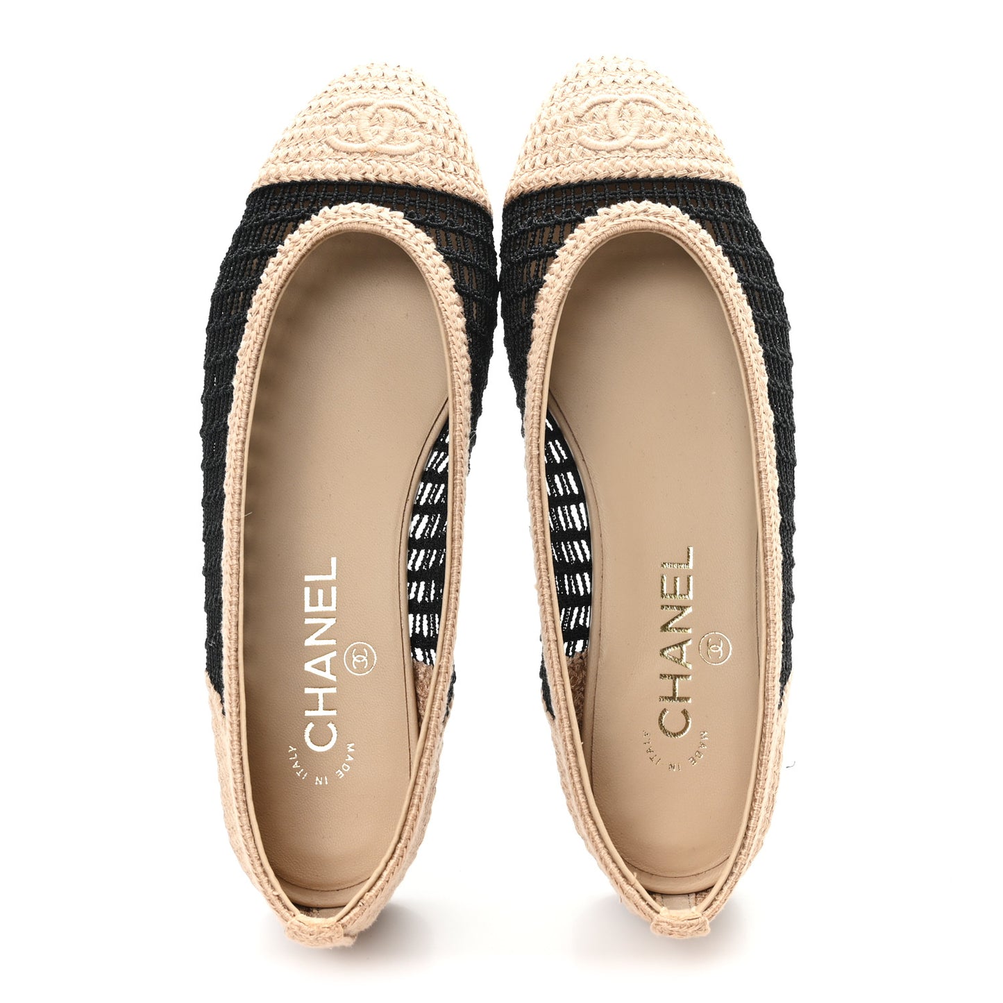 Raffia Cap Toe Ballerina Flats 37.5 Black Beige