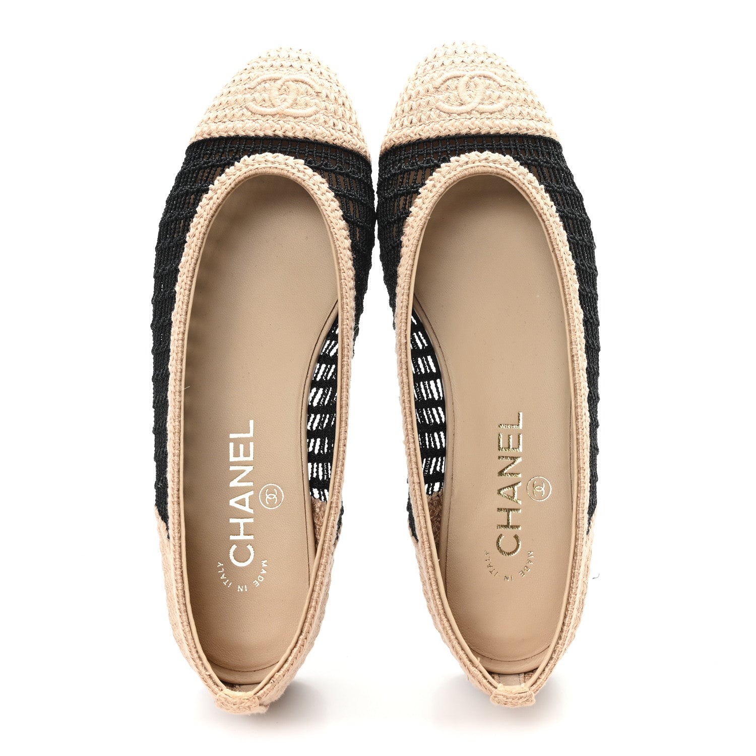 Chanel Raffia Cap Toe Ballerina Flats 37.5 Black Beige 2 of 9