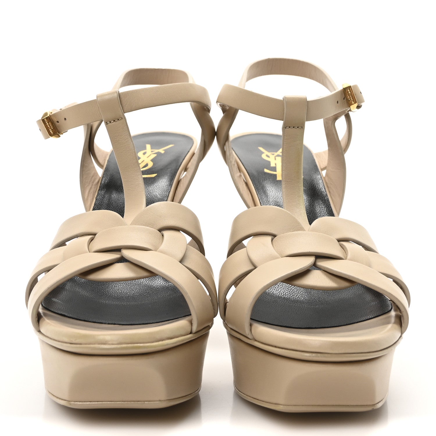 Saint Laurent Calfskin Tribute 75 Platform Sandals 38 Dark Beige 3 of 9