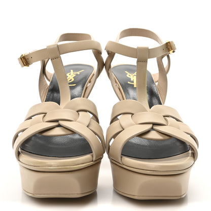 Saint Laurent Calfskin Tribute 75 Platform Sandals 38 Dark Beige 3 of 9