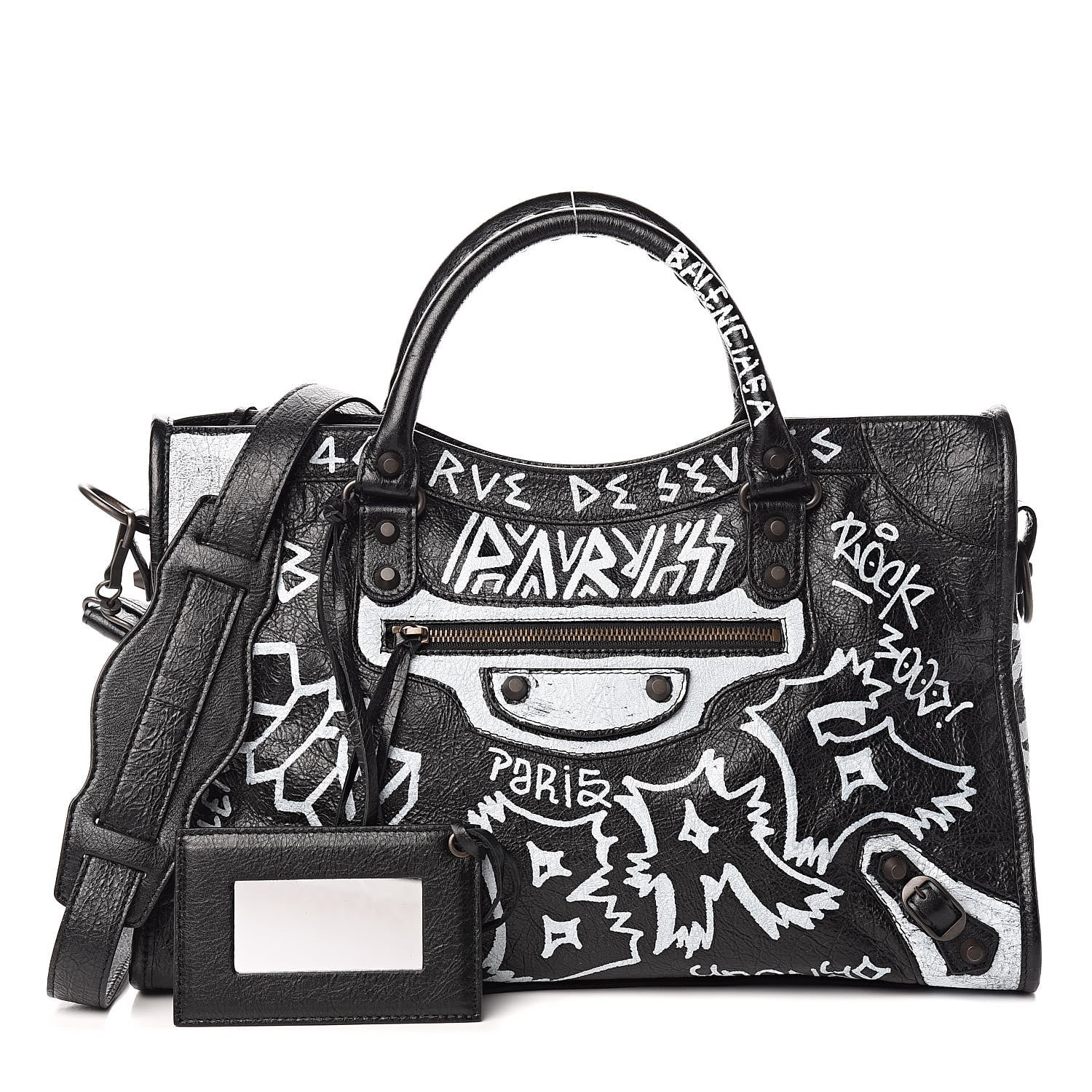 Balenciaga Agneau Arena Graffiti All Over Classic Hardware City Black White 1 of 10