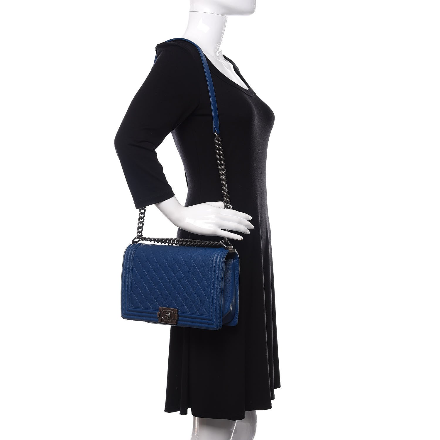 Chanel Caviar Quilted New Medium Boy Flap Dark Blue 2 of 11