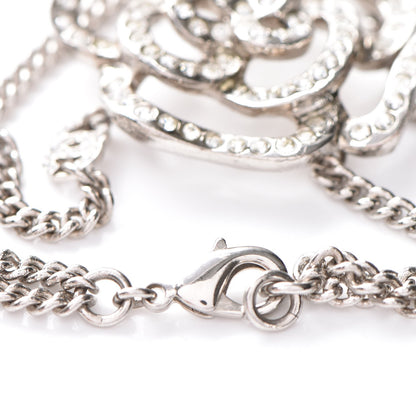 Chanel Swarovski Crystal Chain Camellia CC Bracelet Silver 4 of 5