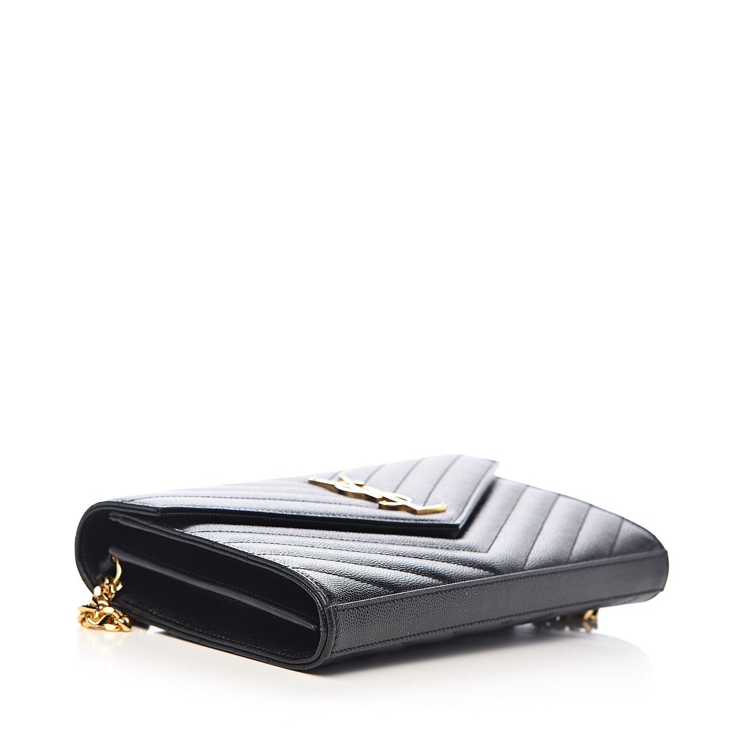 Grain De Poudre Matelasse Chevron Monogram Chain Wallet Black
