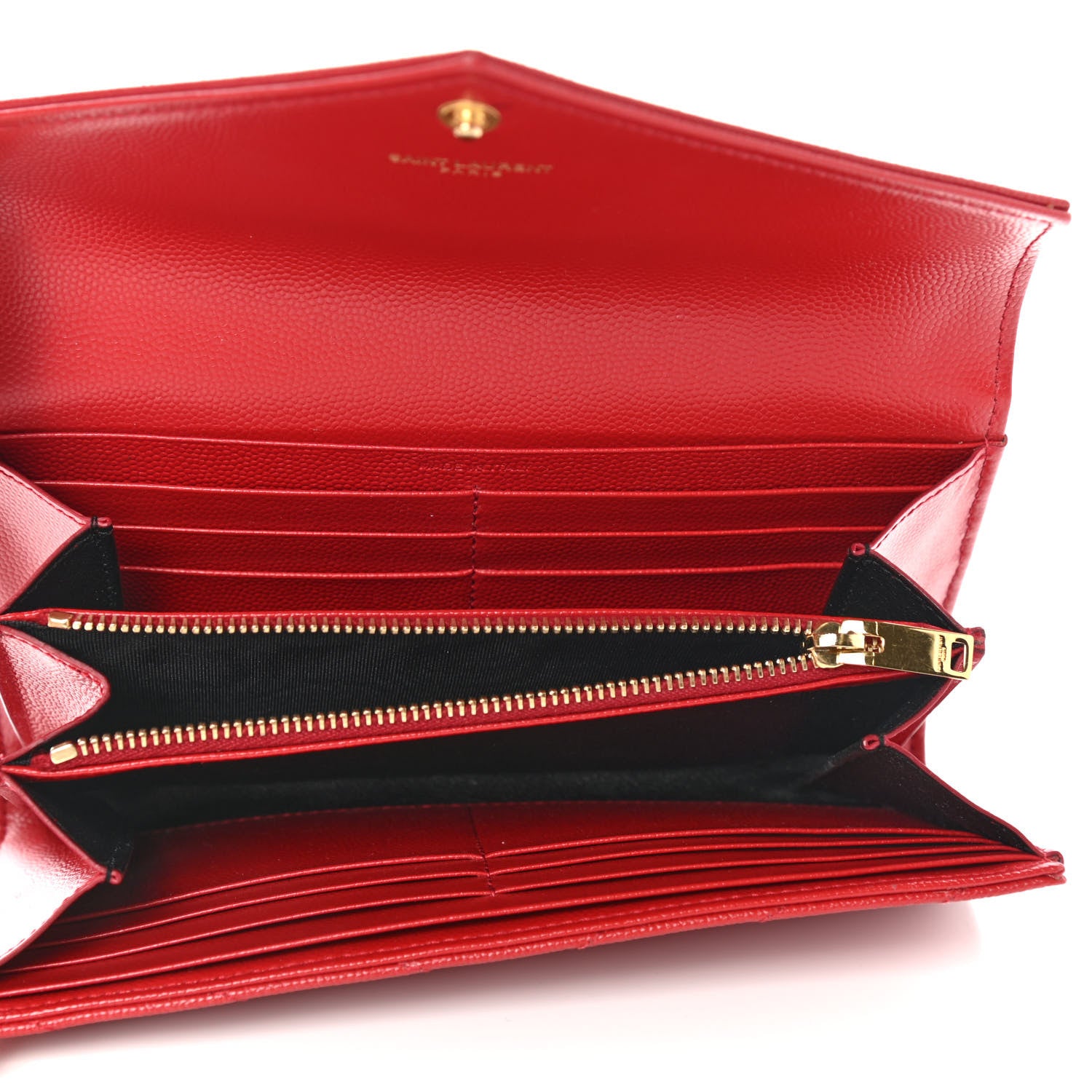 Saint Laurent Grain De Poudre Matelasse Chevron Monogram Flap Wallet Red 5 of 12