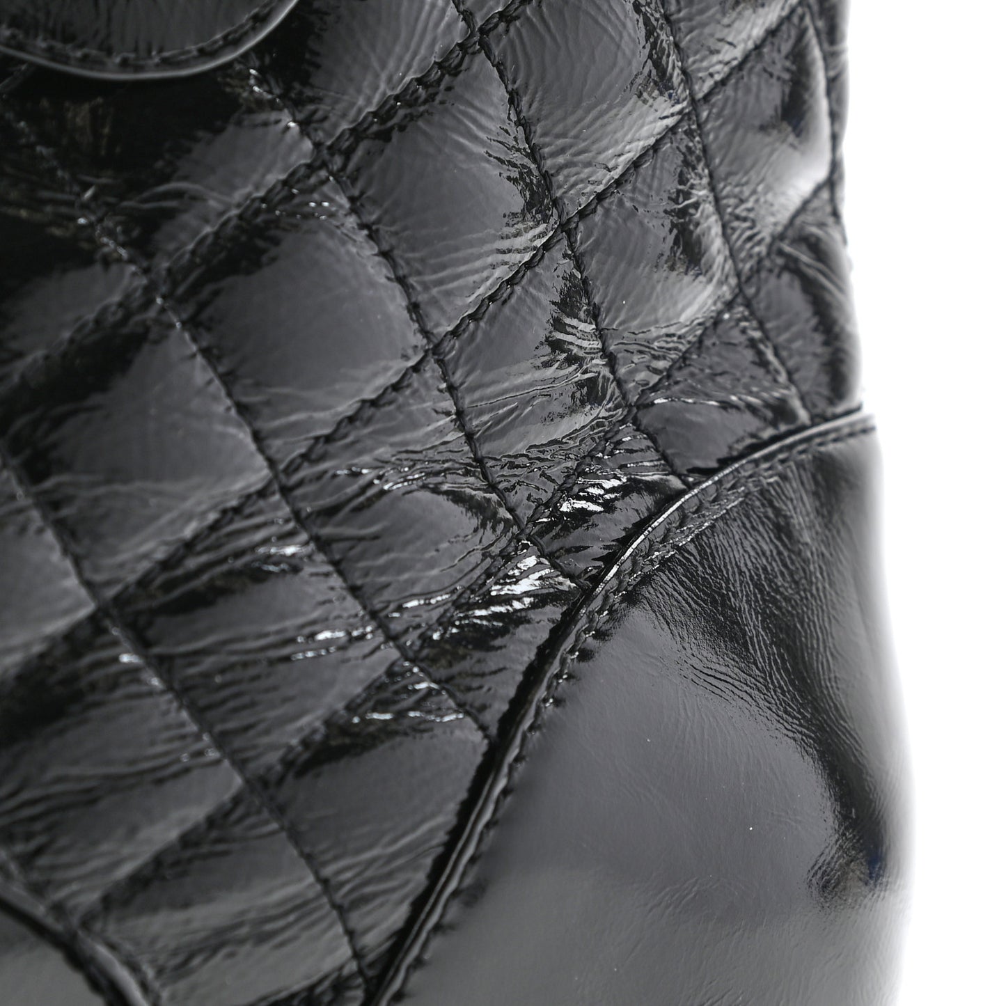 Shiny Calfskin Quilted Lace Up Combat Boots 39 Black