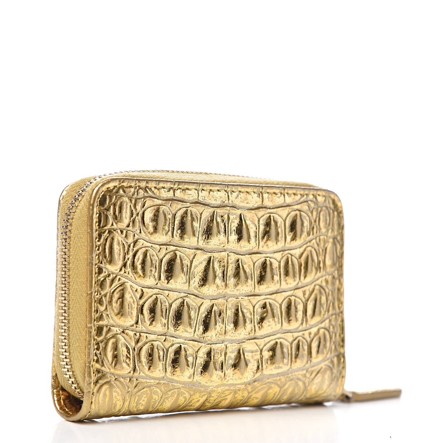 Chanel Metallic Calfskin Crocodile Embossed Cocodile Zip Coin Case Gold 3 of 8