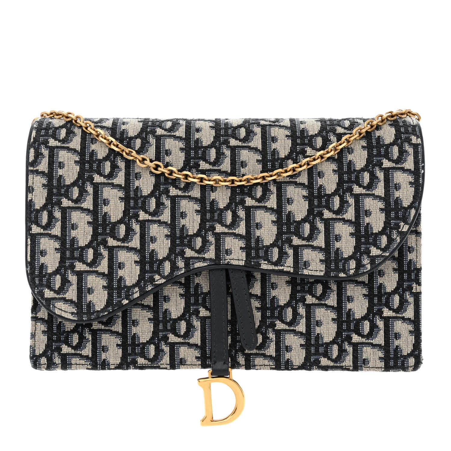 Christian Dior Oblique Saddle Chain Pouch Blue 1 of 8