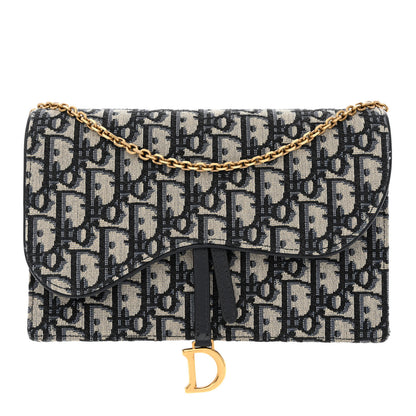 Christian Dior Oblique Saddle Chain Pouch Blue 1 of 8