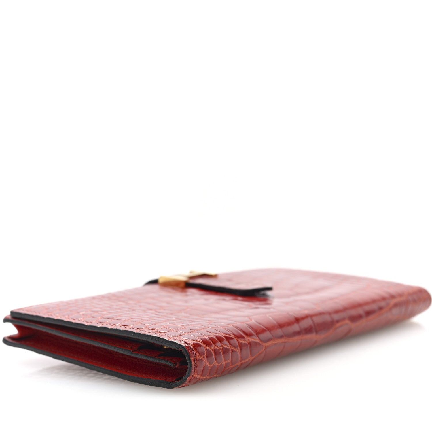 Hermes Shiny Alligator Bearn Gusset Wallet Geranium 4 of 7