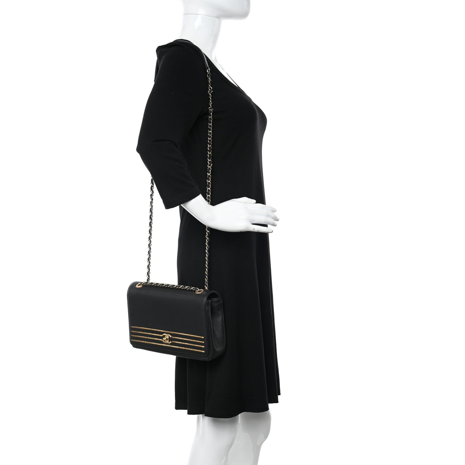 Chanel Grained Calfskin Embroidered Captain Gold Flap Bag Black 2 of 11
