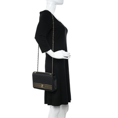 Chanel Grained Calfskin Embroidered Captain Gold Flap Bag Black 2 of 11