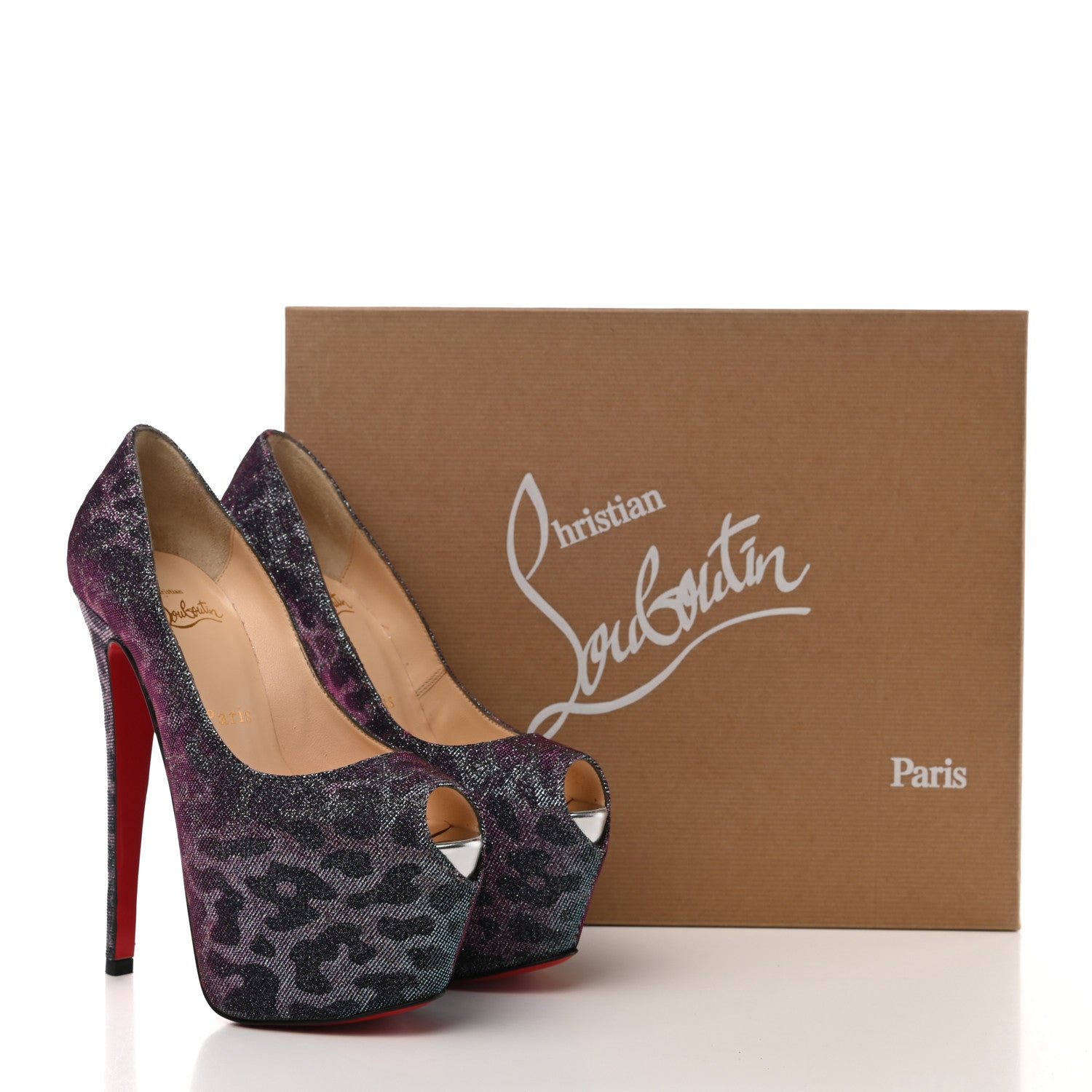 Christian Louboutin Lame Leopard Highness 160 Pumps 35 Turquoise Violet 8 of 9