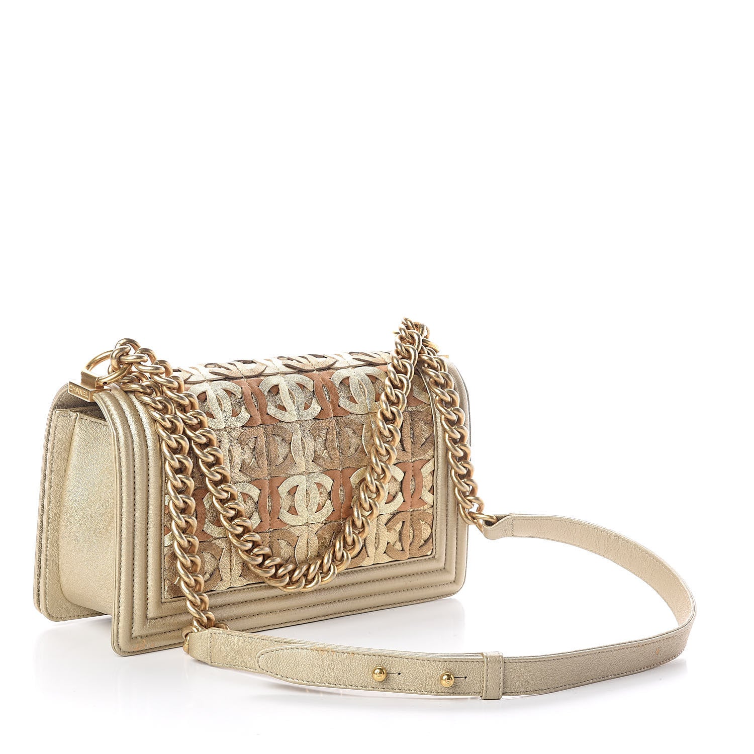 Chanel Metallic Lambskin Medium Golden CC Boy Flap Dark Gold 3 of 13