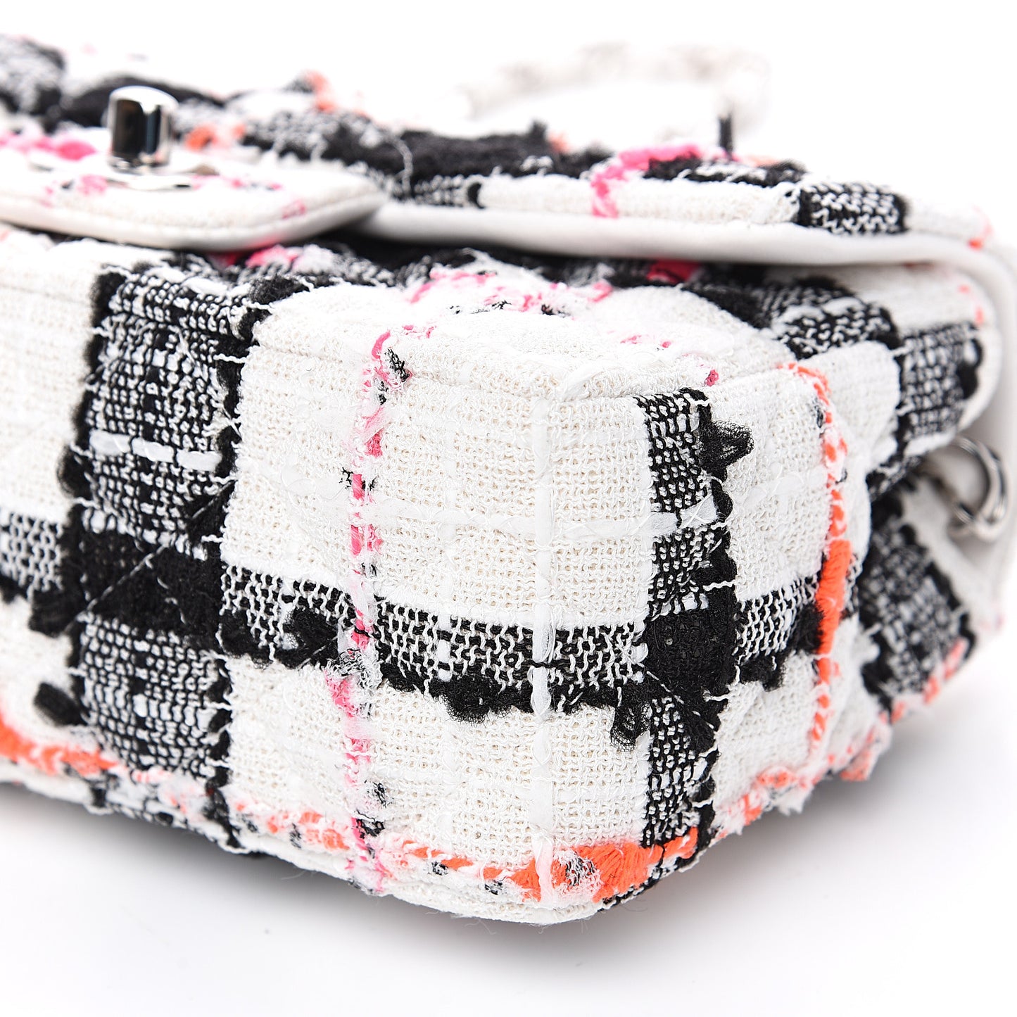 Tweed Quilted Mini Rectangular Flap Black White Pink