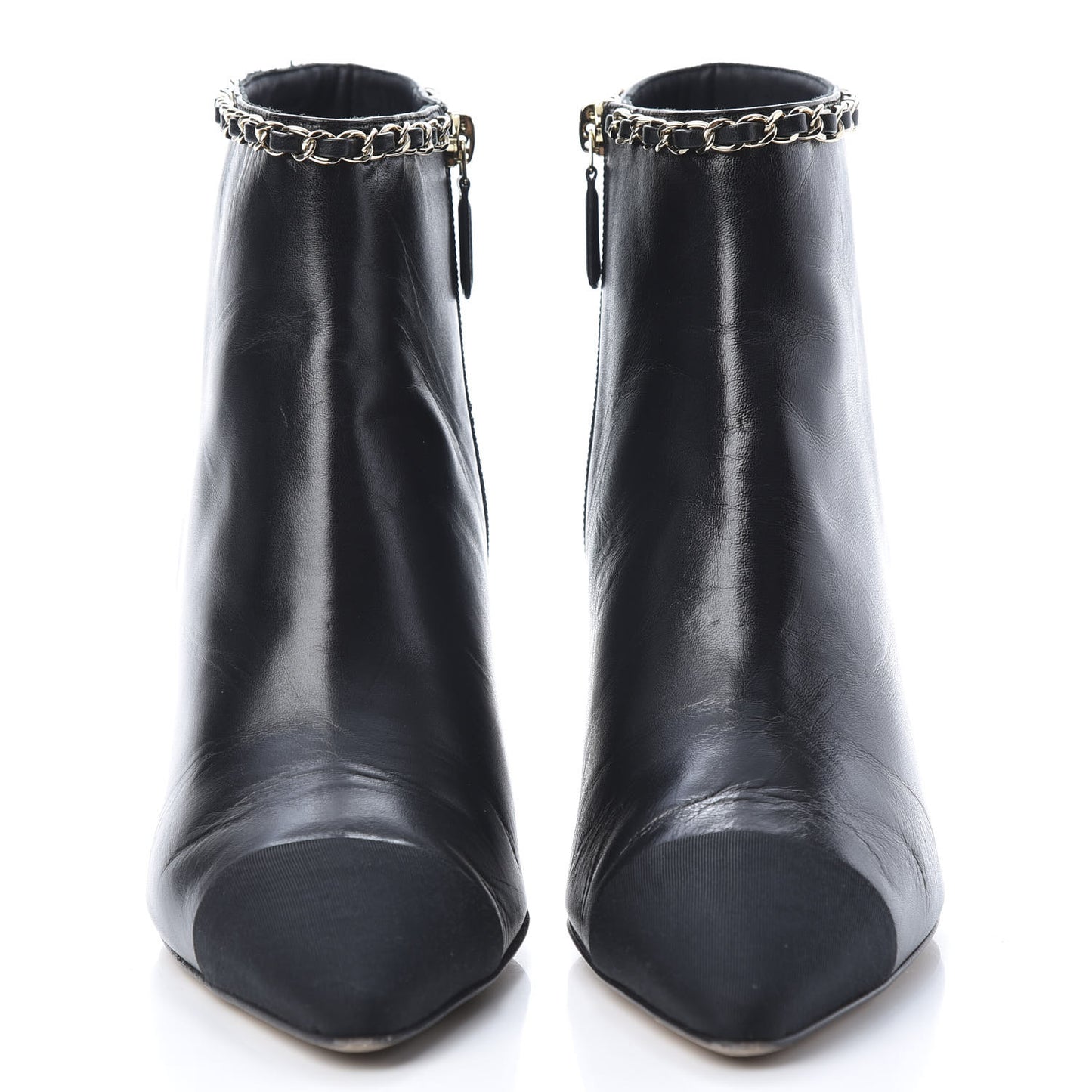 Lambskin Grosgrain CC Chain Cap Toe Short Boots 40 Black