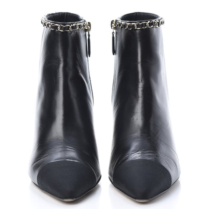 Chanel Lambskin Grosgrain CC Chain Cap Toe Short Boots 40 Black 2 of 10