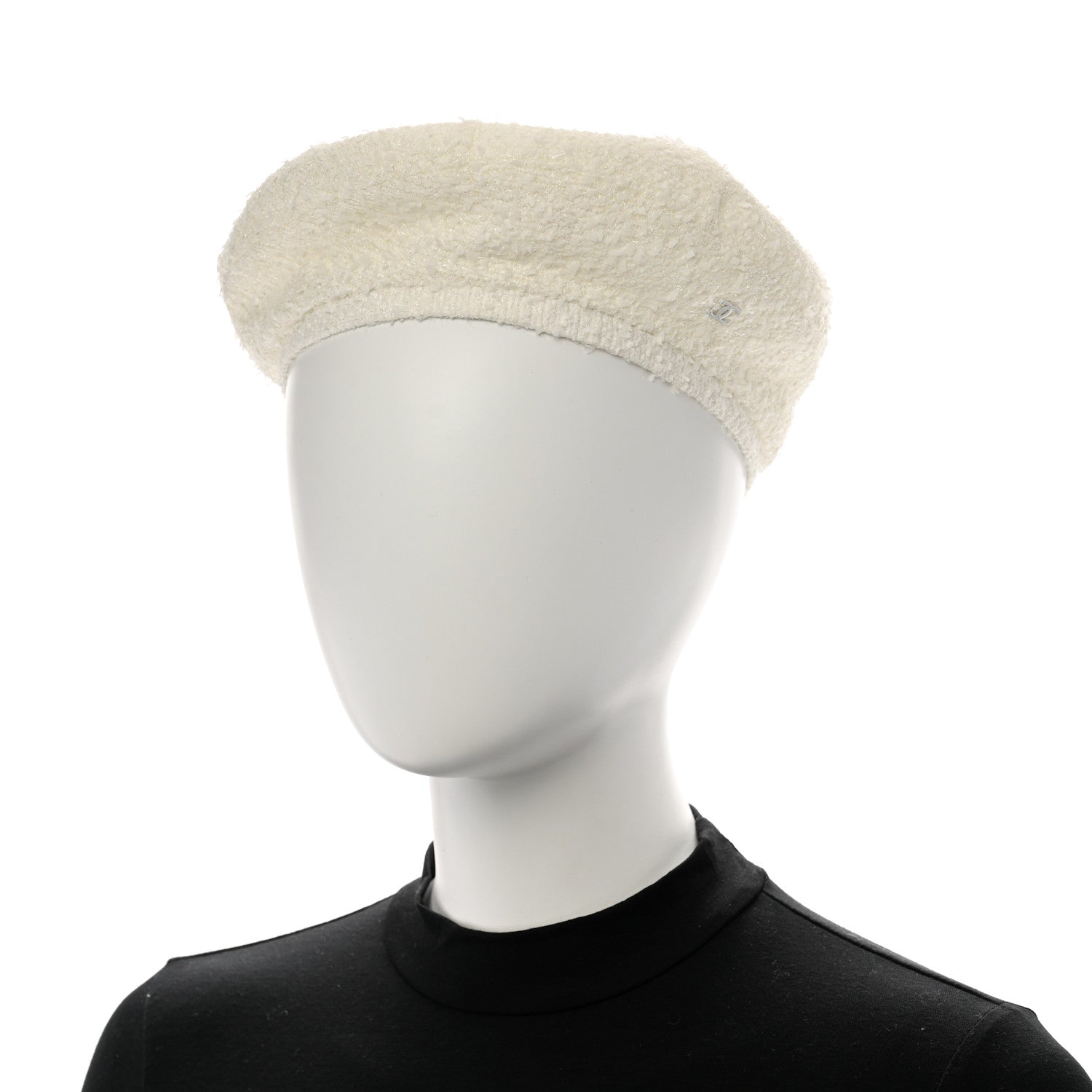 Chanel Metallic Tweed CC Beret M Ivory 2 of 9