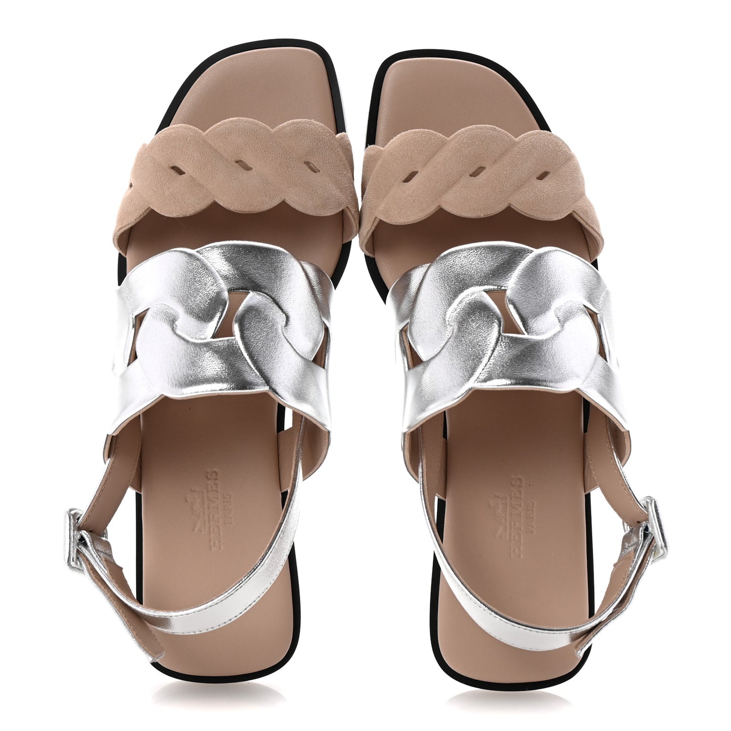 Metallic Nappa Chevre Velours Womens Grace Sandals 36.5 Gris Argente Beige