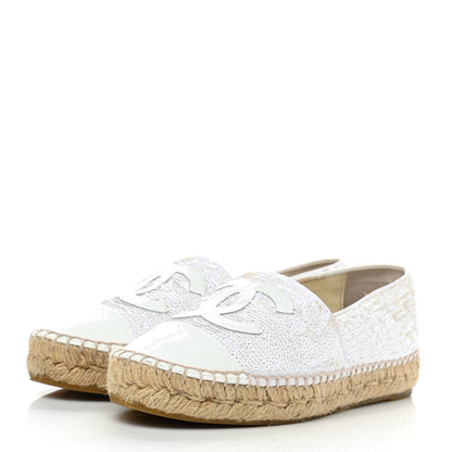 Chanel Patent Sequin CC Espadrilles 35 White 3 of 10
