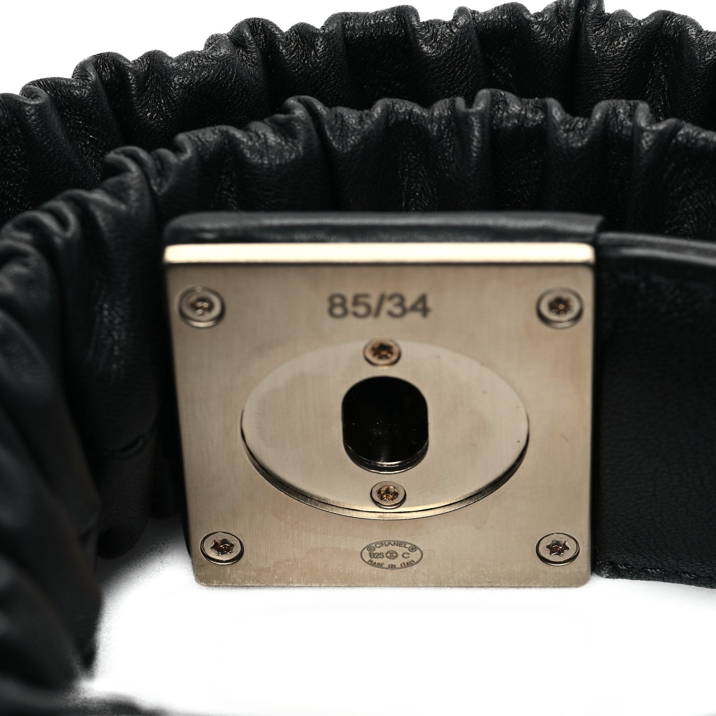 Lambskin Quilted Ruched Turn Lock CC Belt 85 34 Black