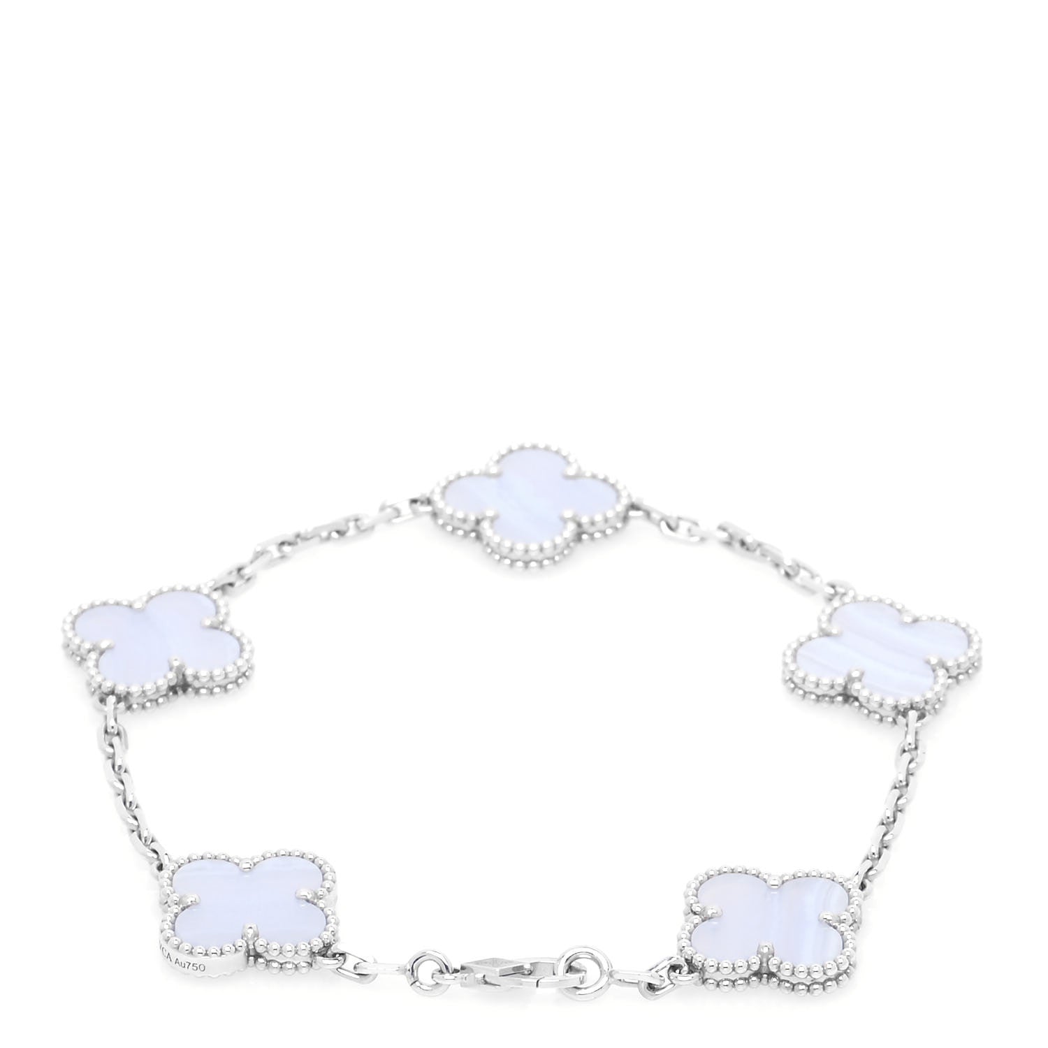 Van Cleef & Arpels 18K White Gold Chalcedony 5 Motifs Vintage Alhambra Bracelet 3 of 7