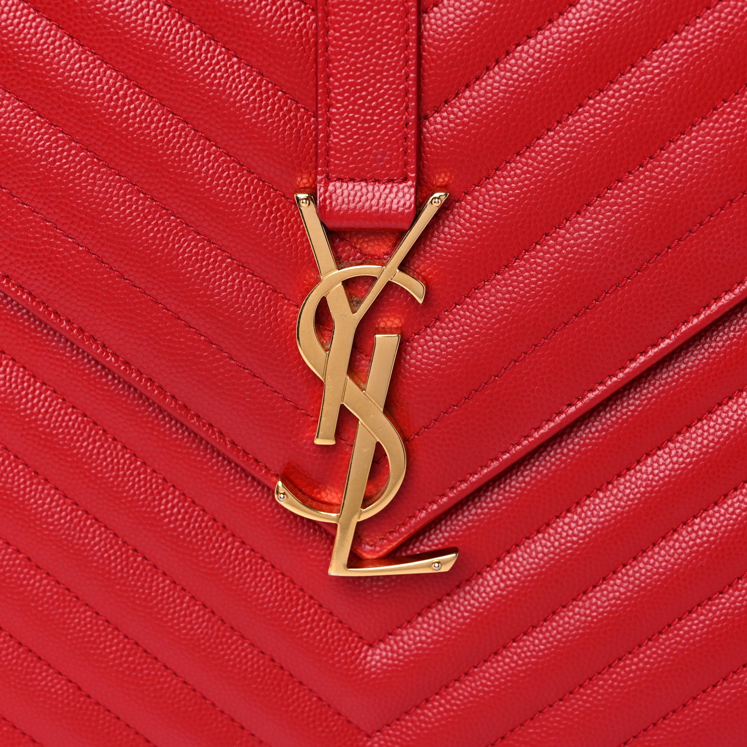 Saint Laurent Grain De Poudre Matelasse Chevron Large Monogram Satchel Lipstick Red 13 of 14
