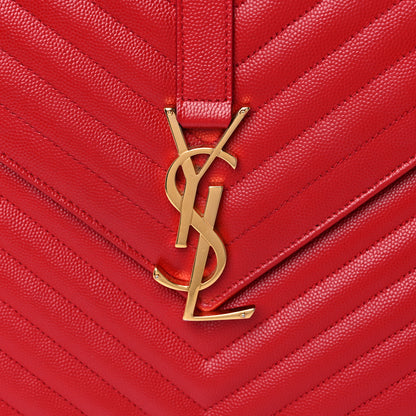 Saint Laurent Grain De Poudre Matelasse Chevron Large Monogram Satchel Lipstick Red 13 of 14