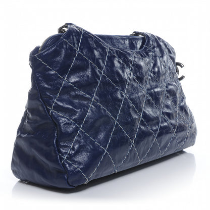 Chanel Glazed Goatskin Double Stitch Shoulder Bag Navy Blue 3 of 7