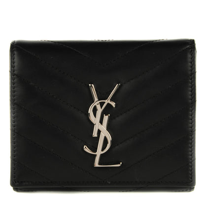 Saint Laurent Grain De Poudre Matelasse Chevron Monogram Compact Wallet Black 1 of 7