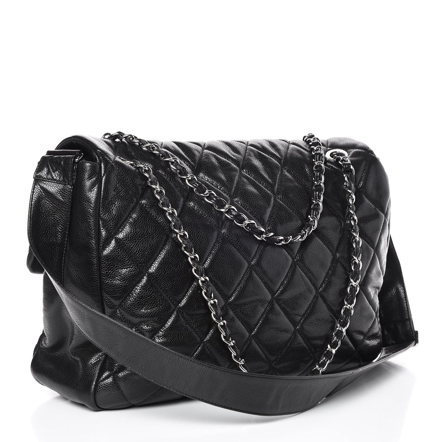 Glazed Caviar Quilted Stretch Spirit Messenger Bag Black