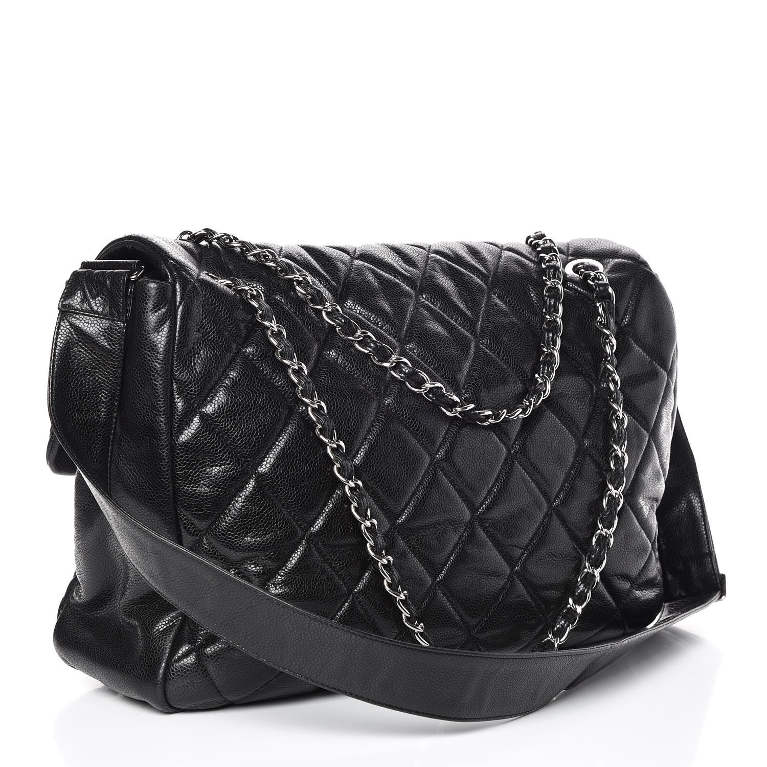 Chanel Glazed Caviar Quilted Stretch Spirit Messenger Bag Black 3 of 9