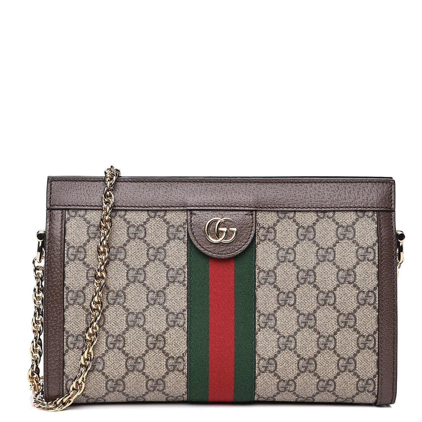 GG Supreme Monogram Web Small Ophidia Chain Shoulder Bag Brown