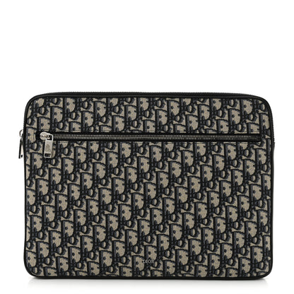 Christian Dior Oblique Grained Calfskin Laptop Case Blue Multicolor 1 of 11