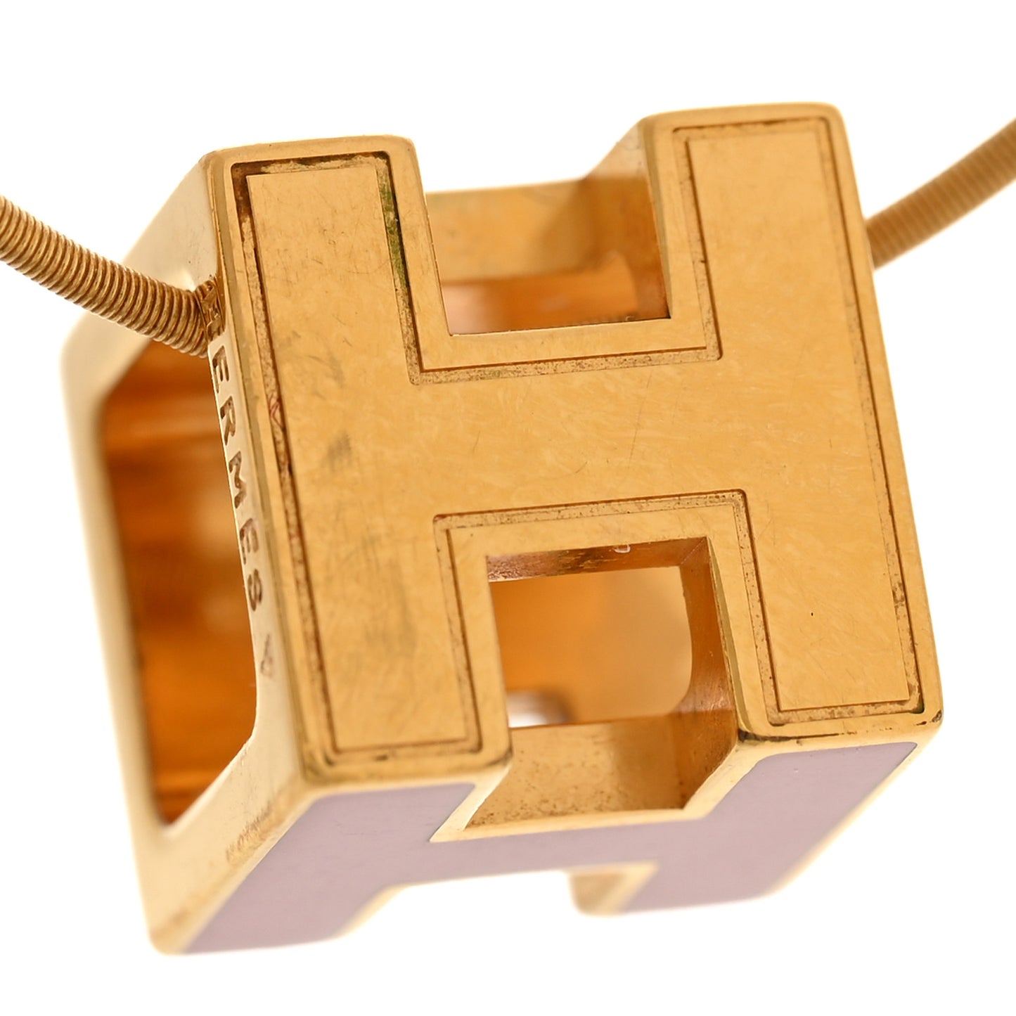 Gold Lacquered Cage d'H Pendant Necklace Rose Dragee