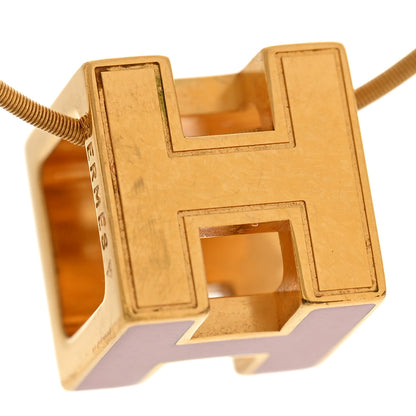 Hermes Gold Lacquered Cage d'H Pendant Necklace Rose Dragee 7 of 8