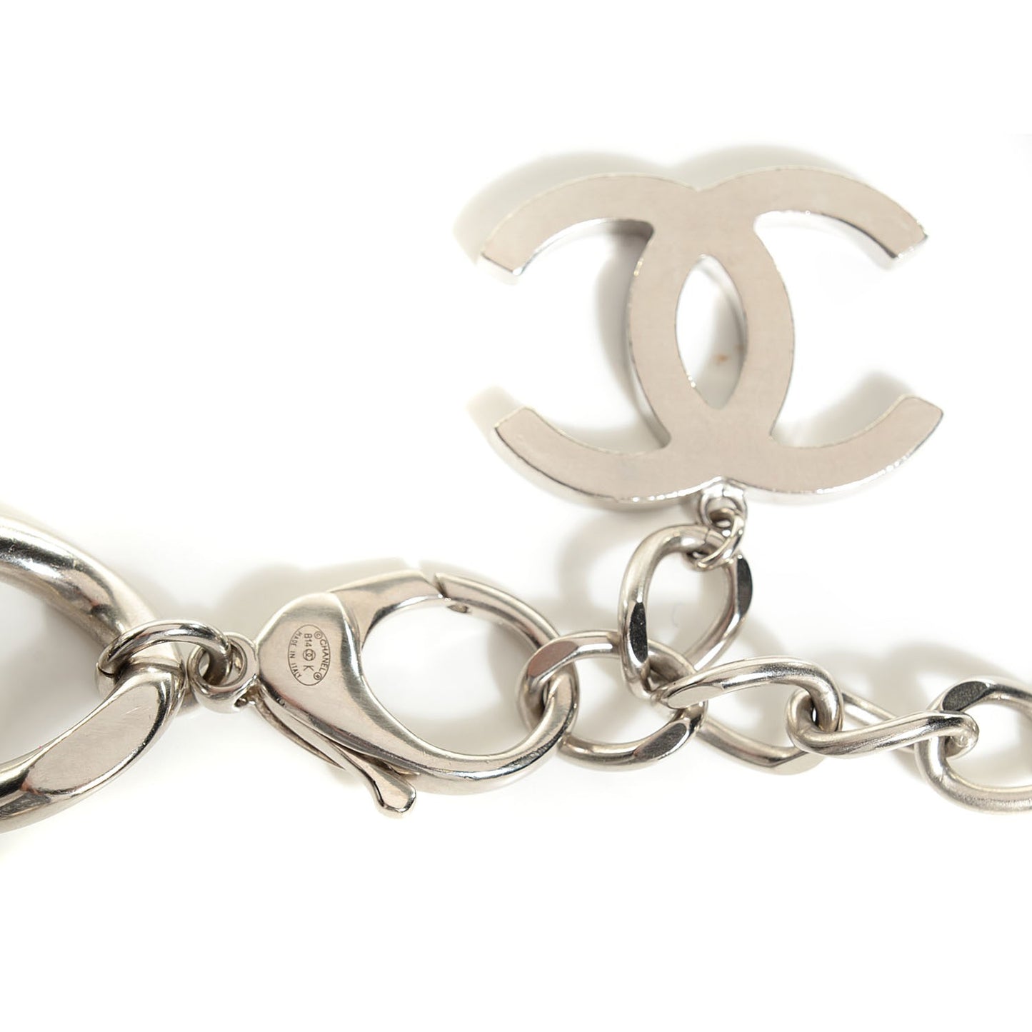 Tweed CC Oversized Padlock Chain Necklace Silver