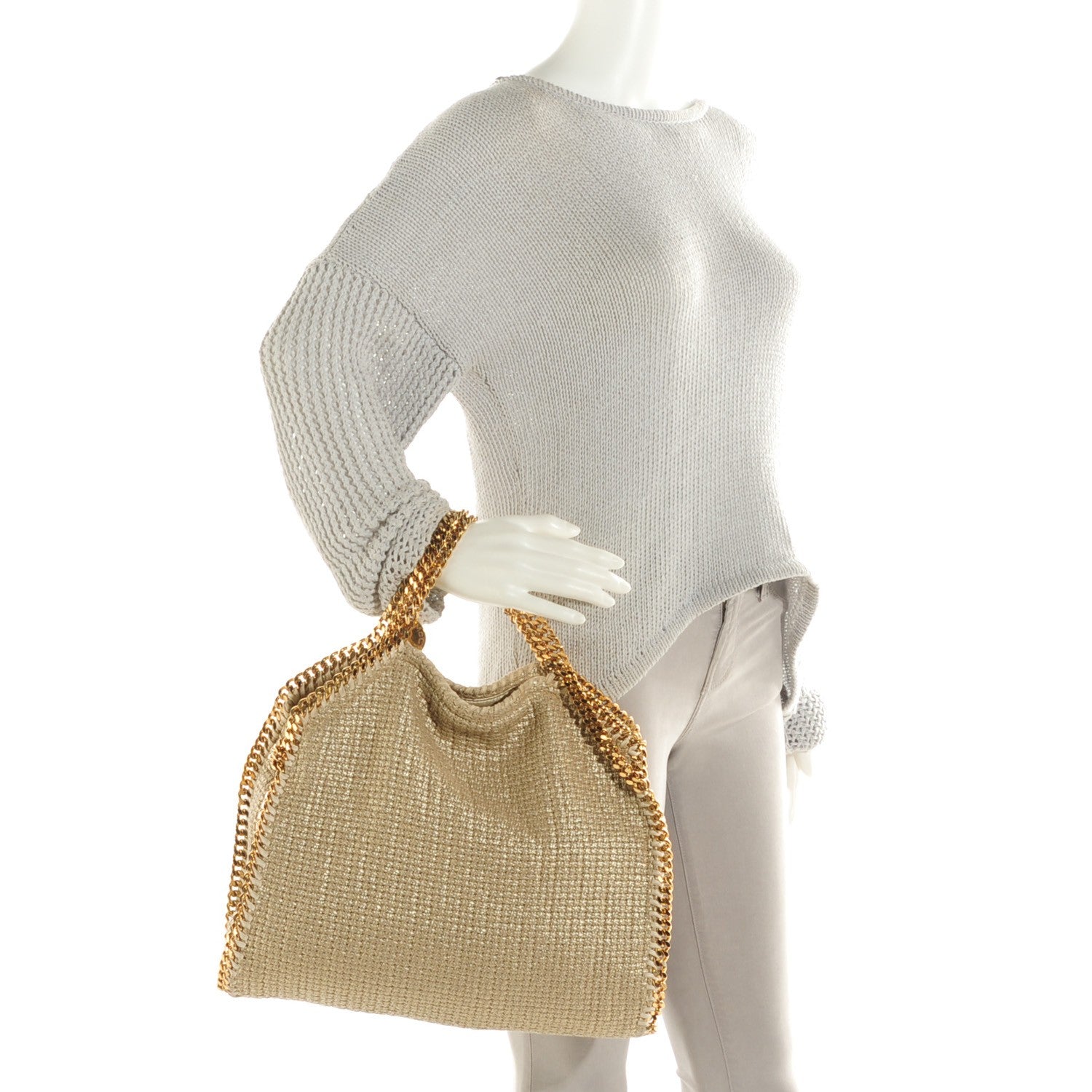 Stella McCartney Metallic Woven Boucle Fold Over Falabella Tote Gold 2 of 9