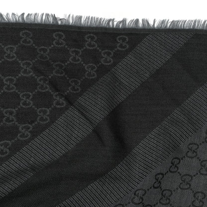 Gucci Wool Silk Monogram GGWeb Fringe Shawl Black Medium Grey 3 of 4