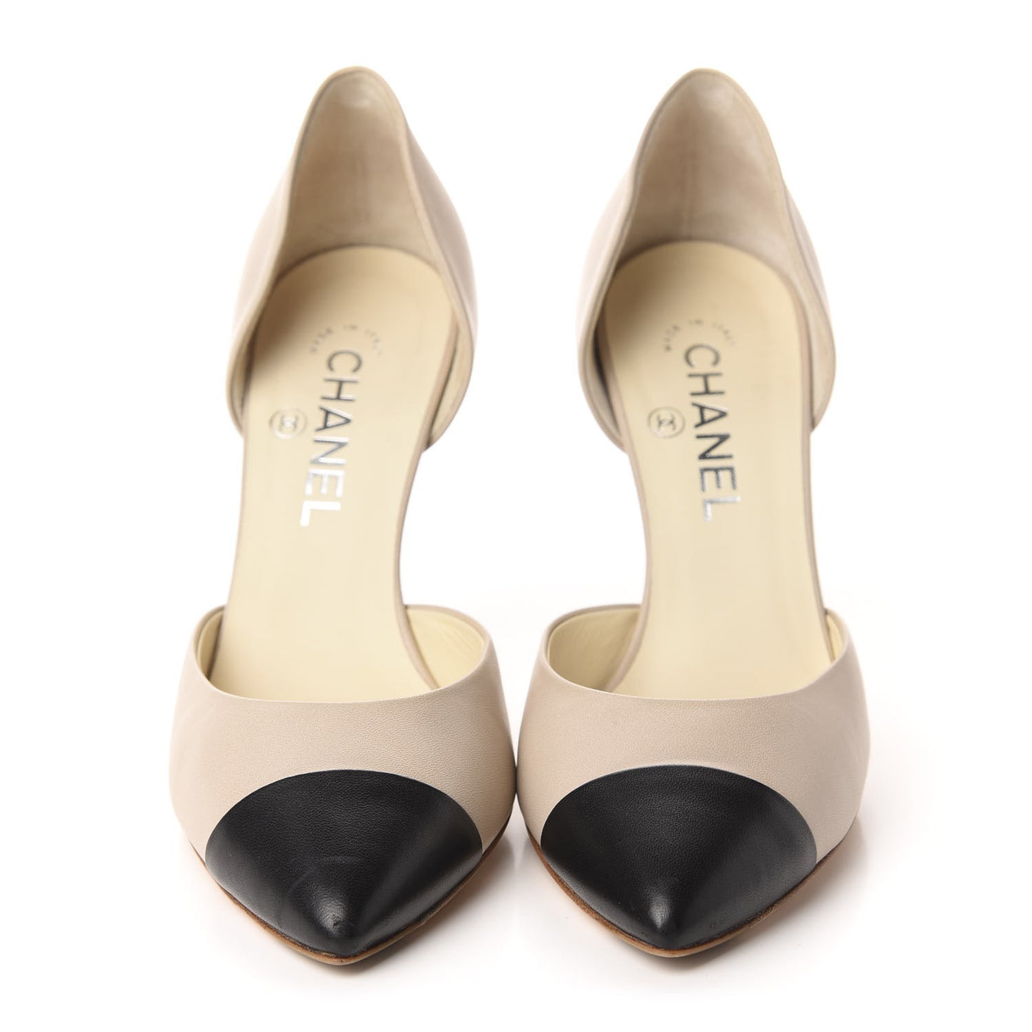 Lambskin Cap Toe d'Orsay Pumps 39 Beige Black