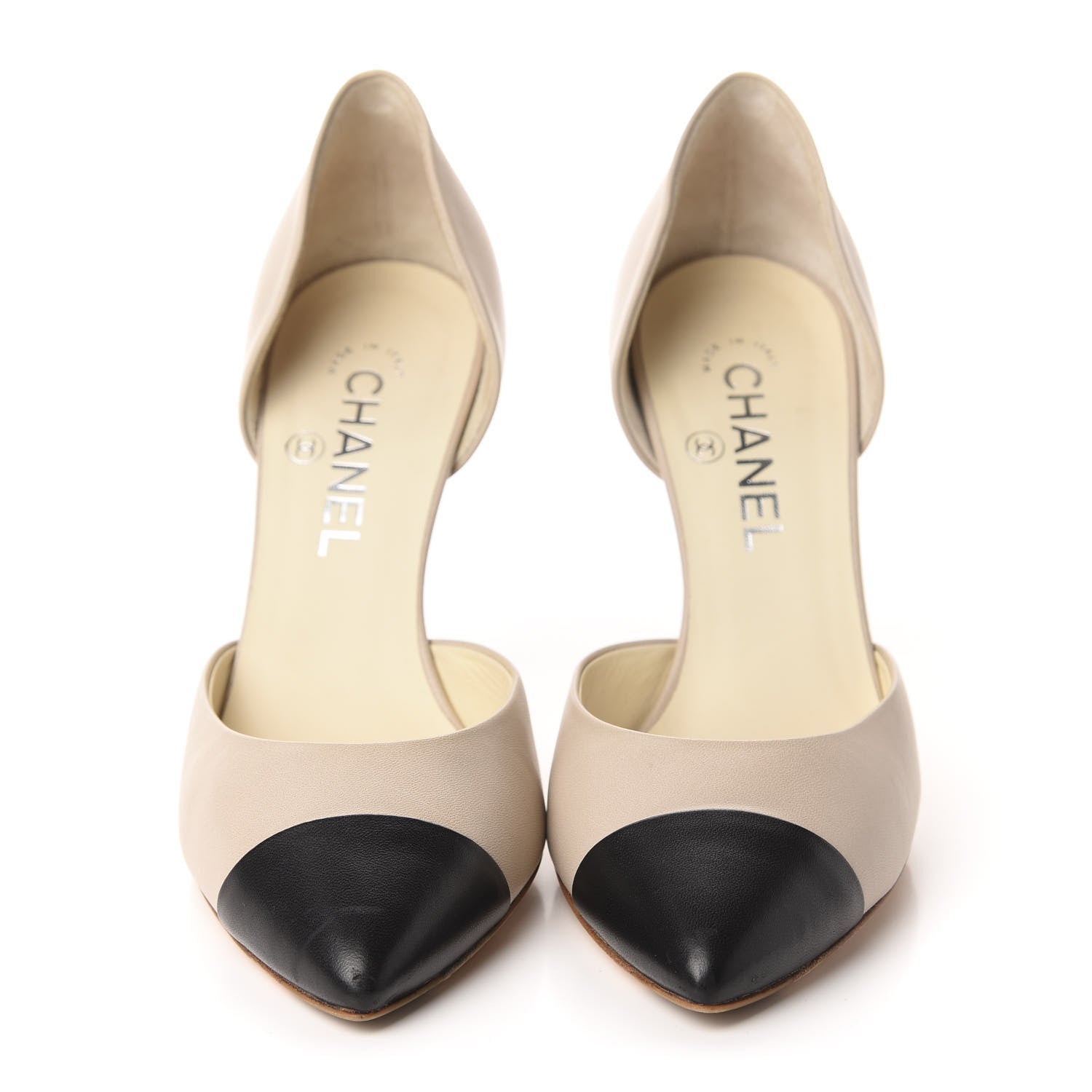 Chanel Lambskin Cap Toe d'Orsay Pumps 39 Beige Black 2 of 11
