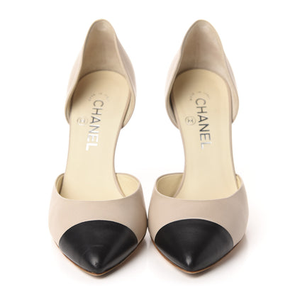 Chanel Lambskin Cap Toe d'Orsay Pumps 39 Beige Black 2 of 11