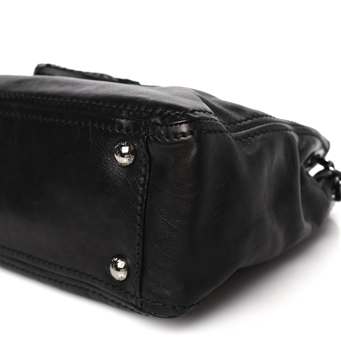 Glace Calf Pushlock Chain Shoulder Bag Black