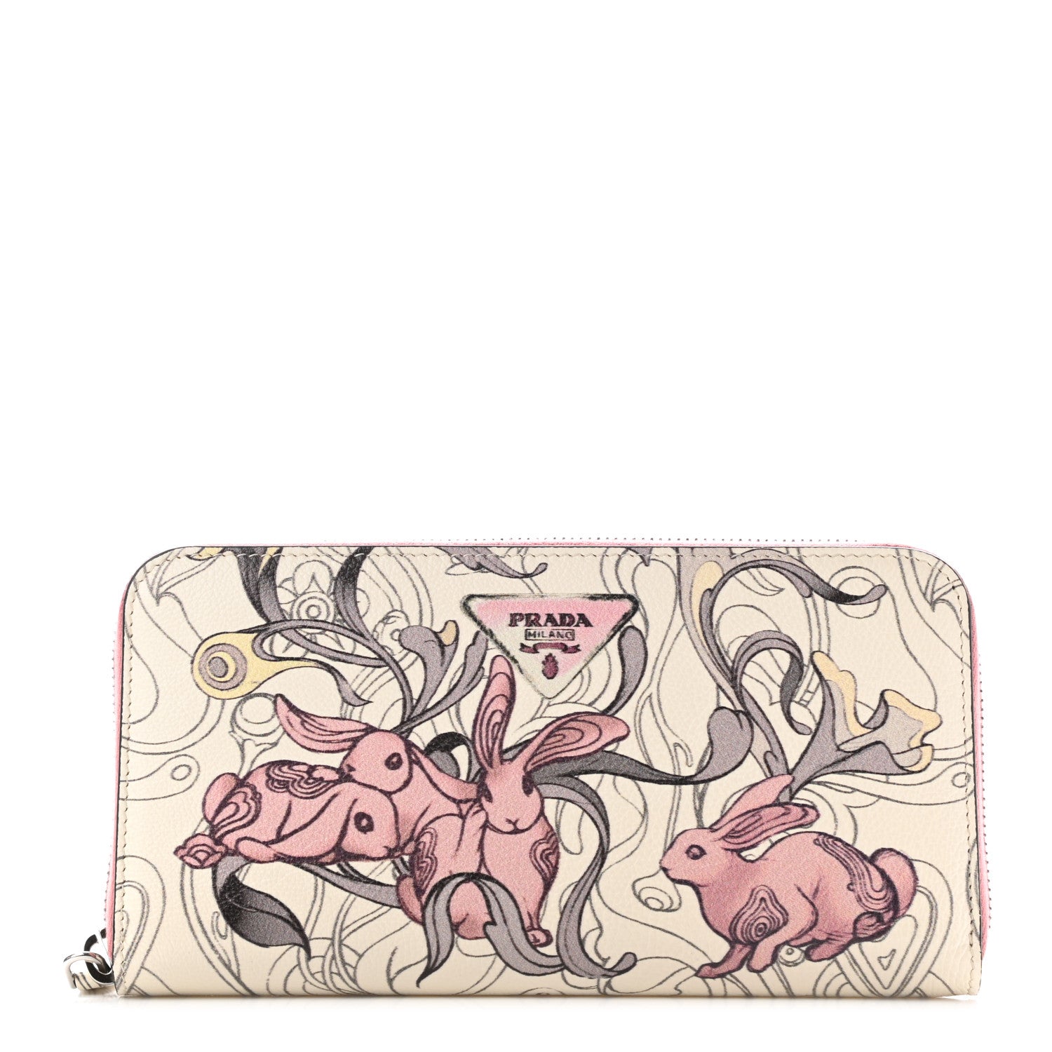 Prada X JAMES JEAN Glace Calfskin Rabbit Print Zip Around Wallet Opaline 1 of 6