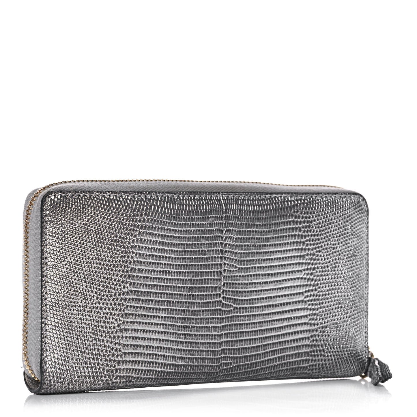 Laminated Lizard GG Marmont Zip-Around Wallet Silver