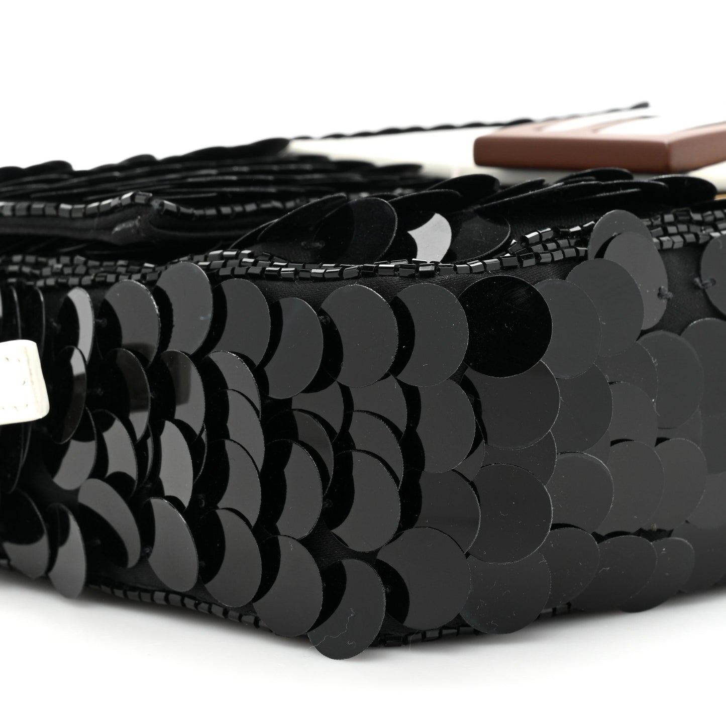 Satin Sequin Paillettes Elaphe Plexiglass Mini Baguette 1997 Black Avorio