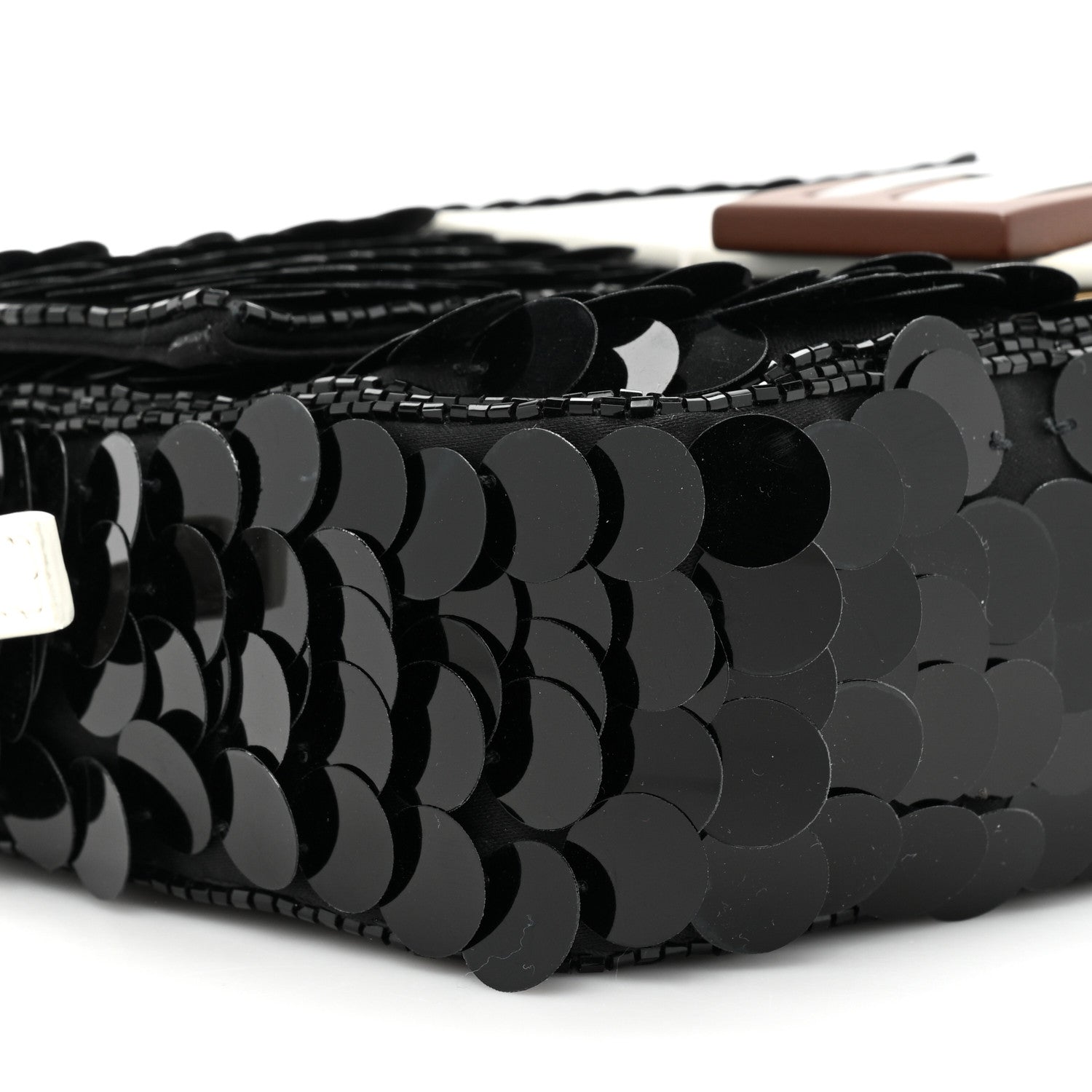 Fendi Satin Sequin Paillettes Elaphe Plexiglass Mini Baguette 1997 Black Avorio 9 of 11