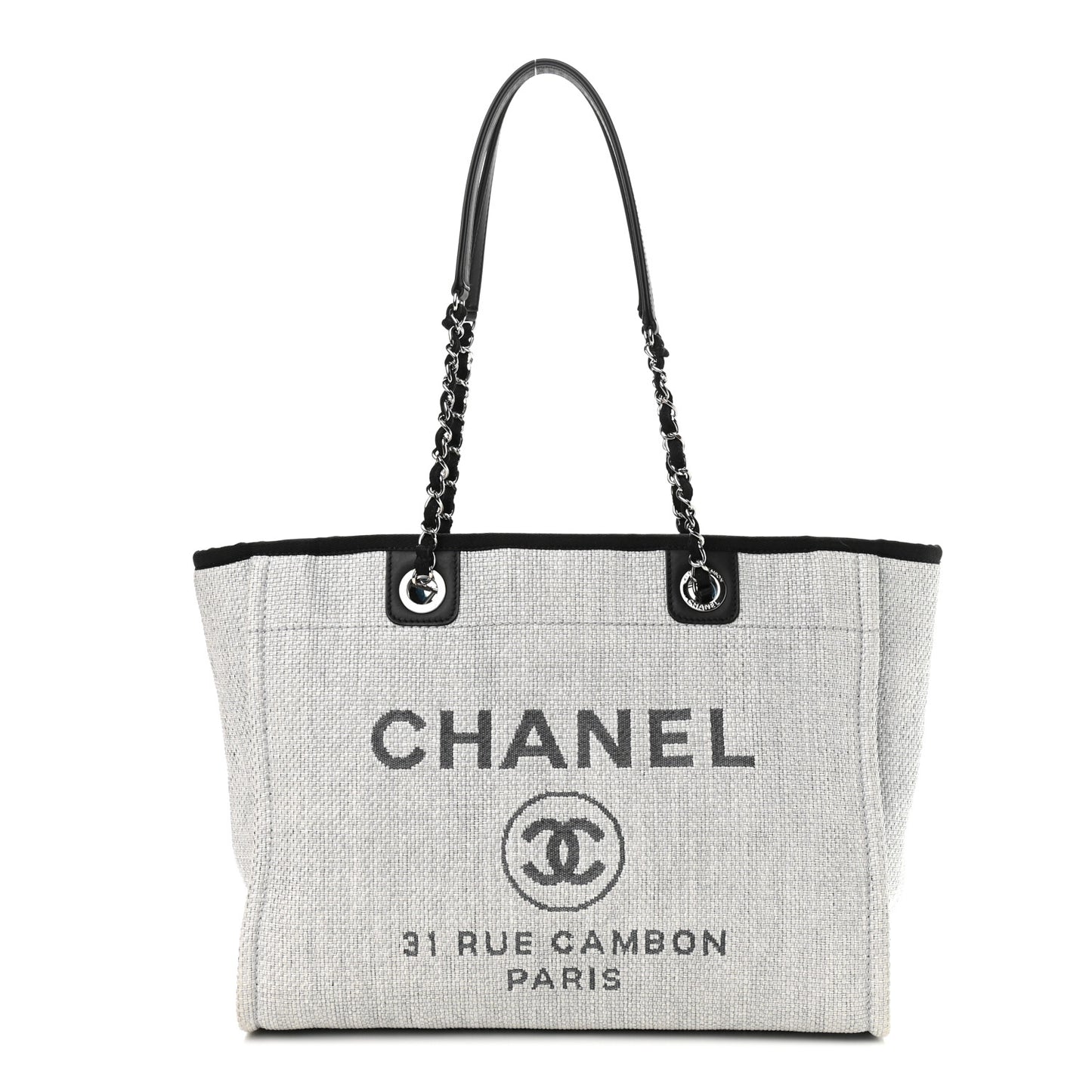Woven Straw Raffia Small Deauville Tote Grey