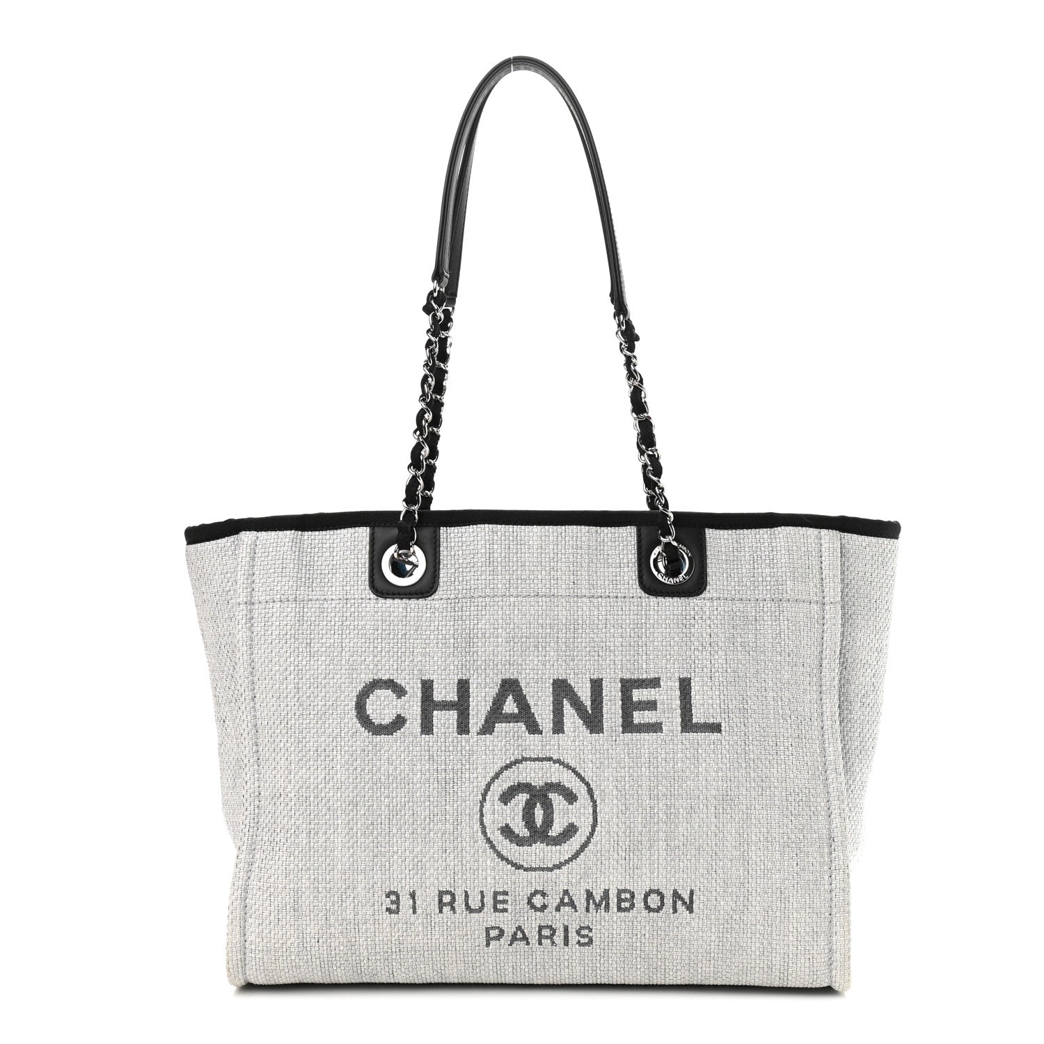 Chanel Woven Straw Raffia Small Deauville Tote Grey 1 of 9