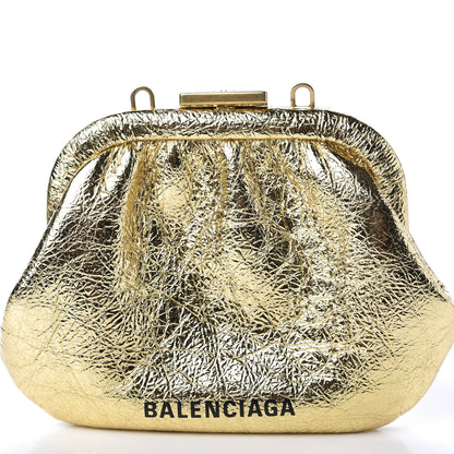 Balenciaga Metallic Textured Calfskin Logo Cloud Coin Purse With Strap Gold 13 of 14